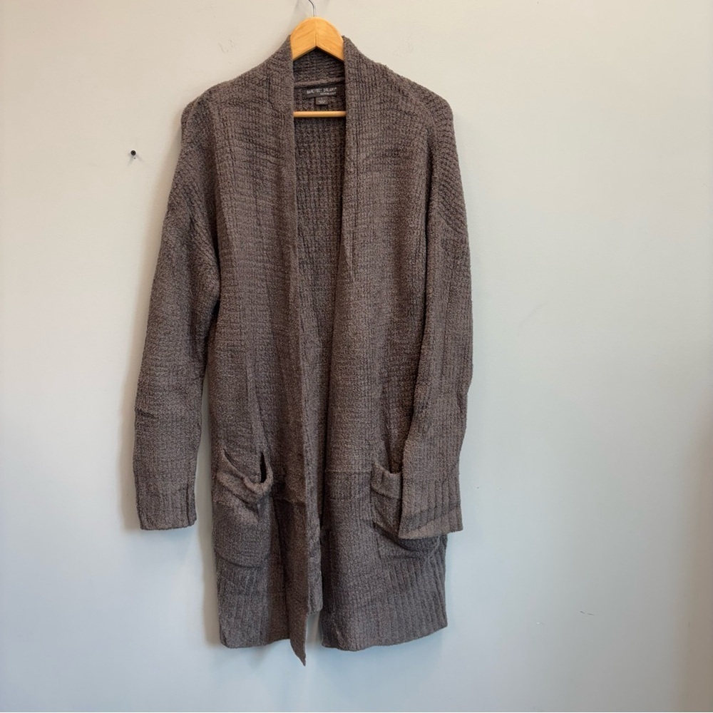 Barefoot Dreams Large Weekend Cardigan Sweater Long‎ Open front Brown